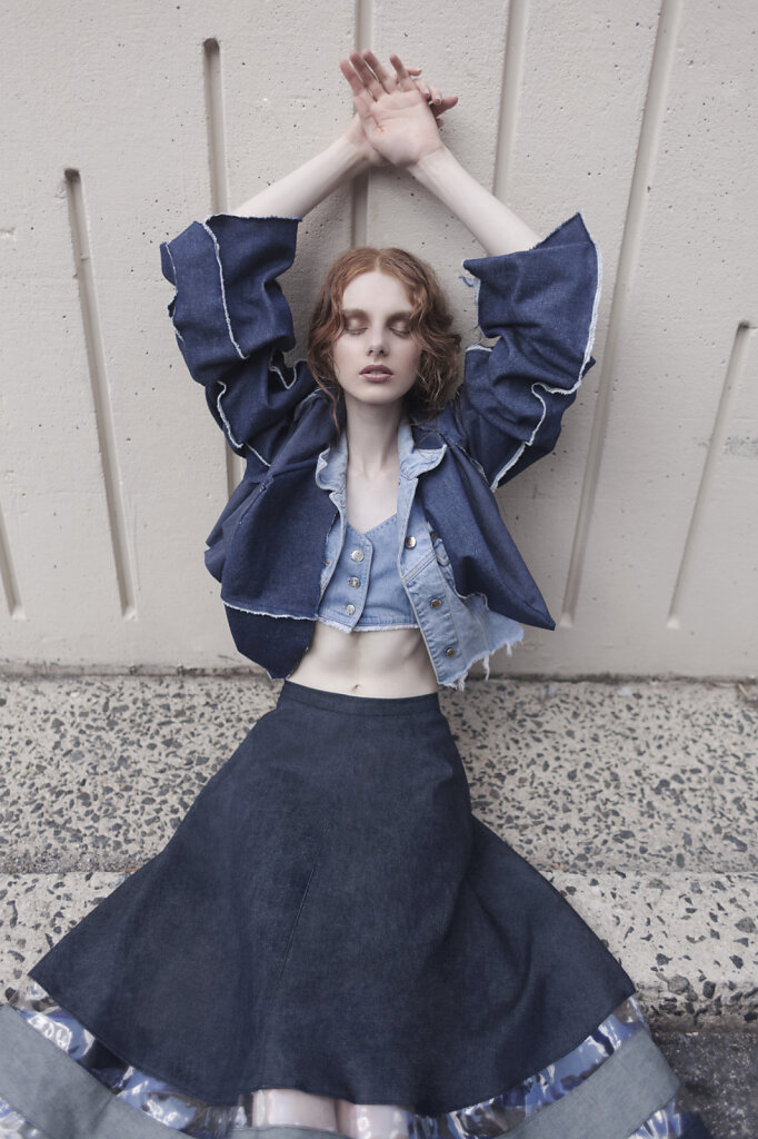 denim editorial featuring cat carney by sophie cecile xu for stardust magazine